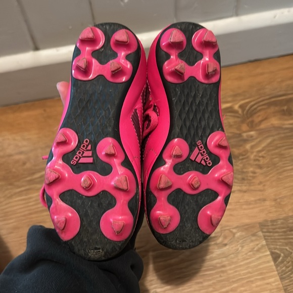 Youth Adidas Fuchsia Soccer Cleats with Black Stripes - Picture 5 of 5